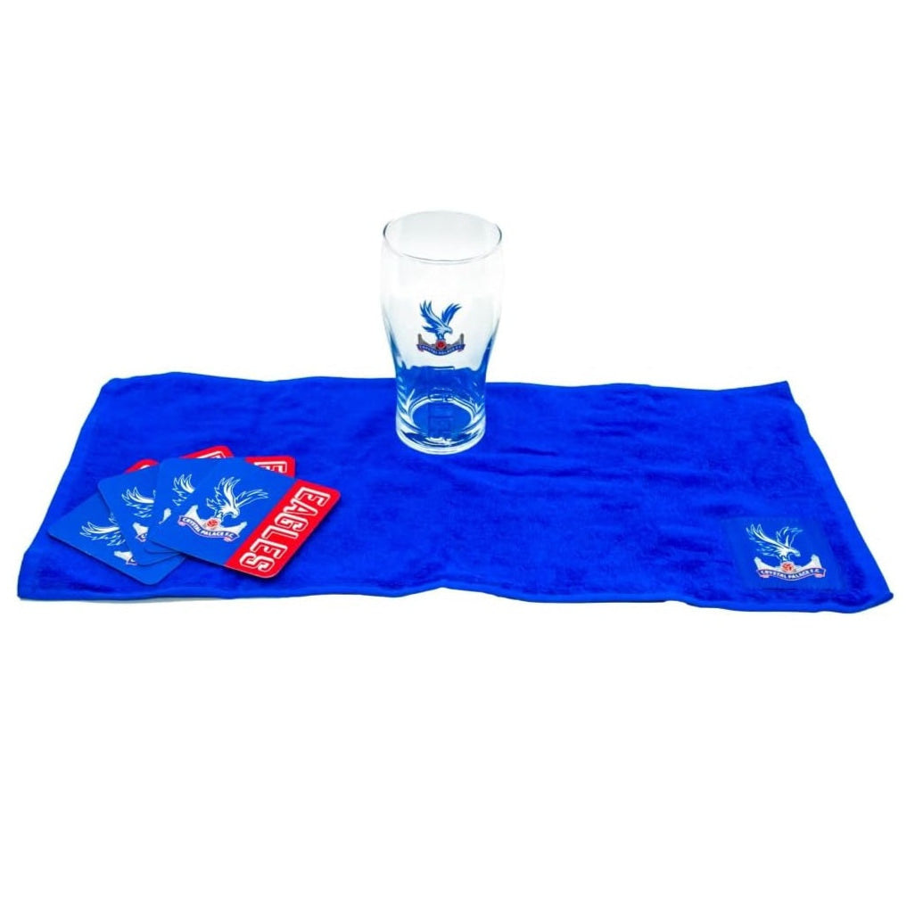 crystal palace fc pint glass, coasters, bar towel