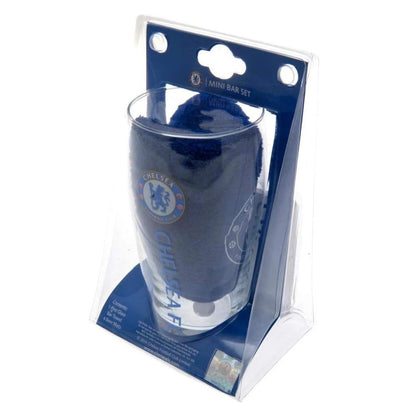 chelsea fc mini bar set - pint glass, coasters, bar towel