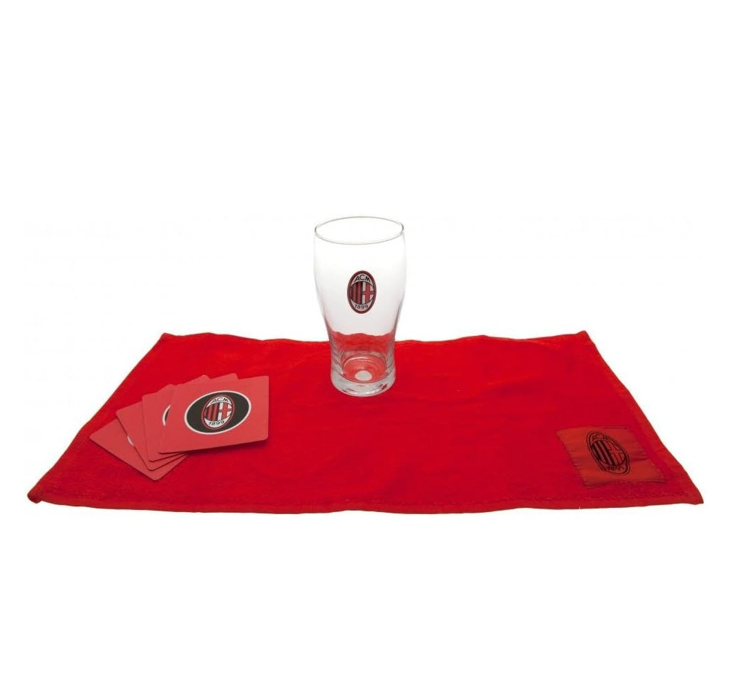 ac milan mini bar set (pint glass, beer mats, kitchen towel)