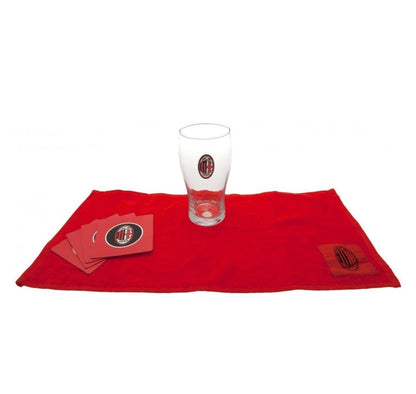 ac milan mini bar set (pint glass, beer mats, kitchen towel)