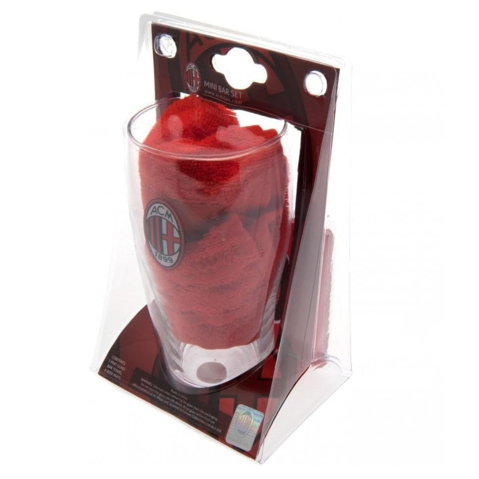 ac milan mini bar set (pint glass, beer mats, kitchen towel)