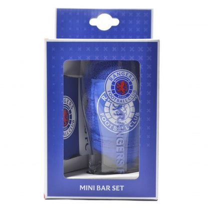 rangers fc mini bar set (pint glass, beer mats, bar towel)