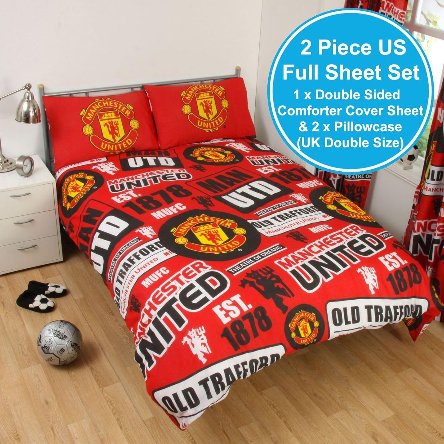 manchester united fc patch double duvet cover set