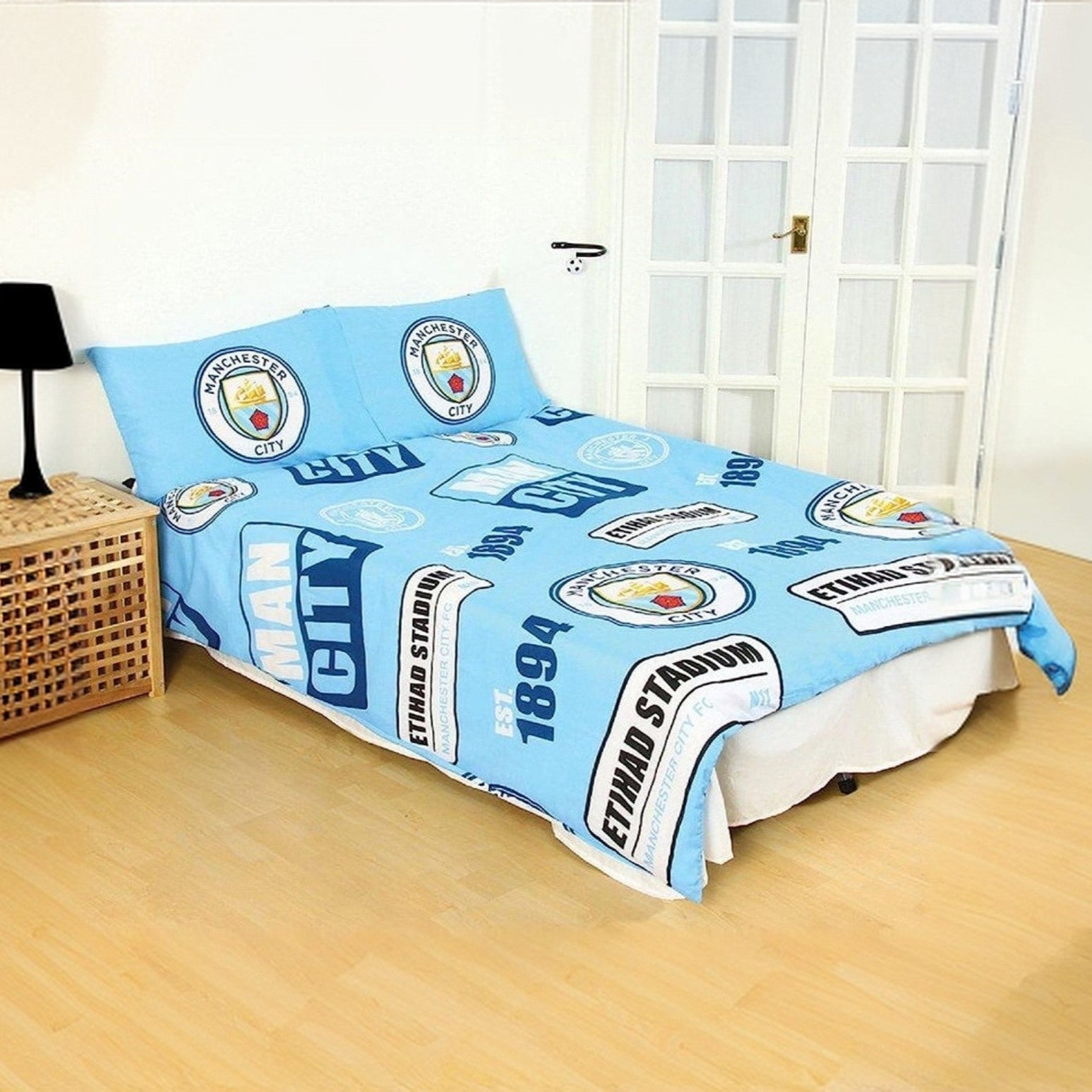 manchester city fc patch double duvet cover set