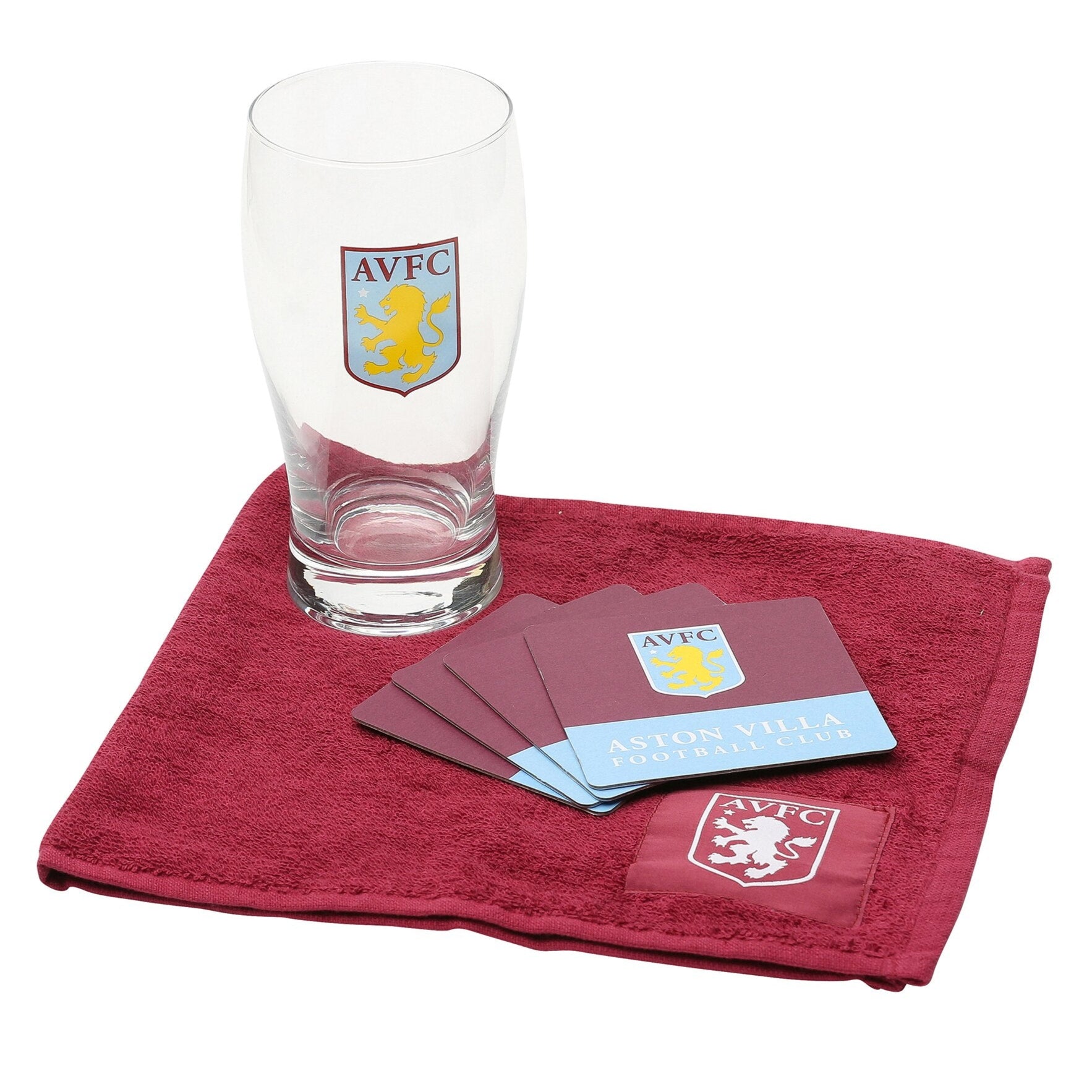 aston villa fc bar set (pint glass, coasters, bar towel)
