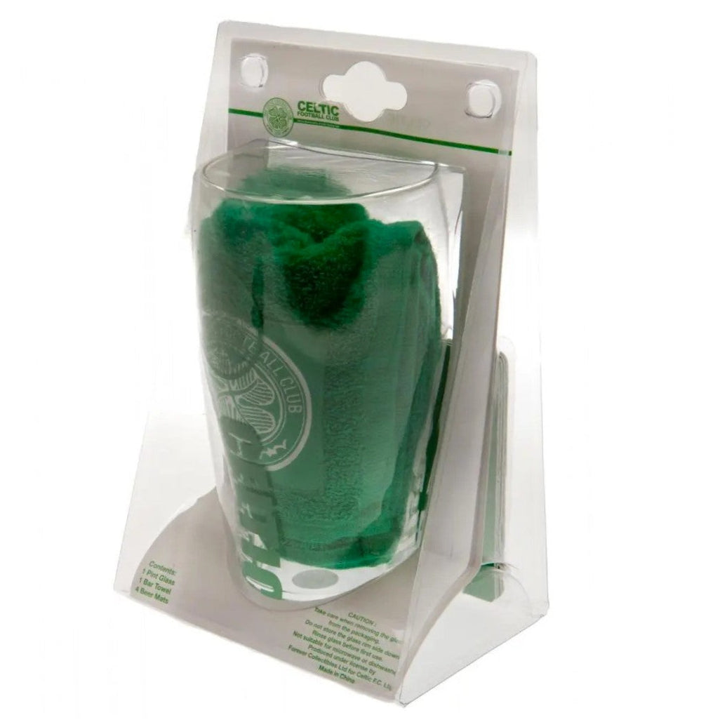celtic fc mini bar set (pint glass, beer mats, hand towel)
