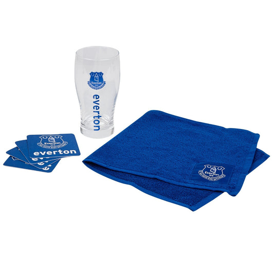 everton fc mini bar set (pint glass, coasters, towel)