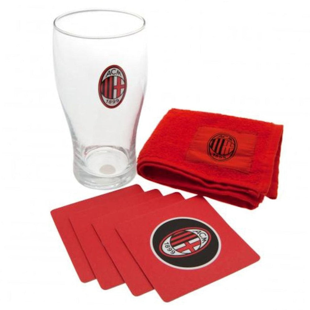 ac milan mini bar set (pint glass, beer mats, kitchen towel)