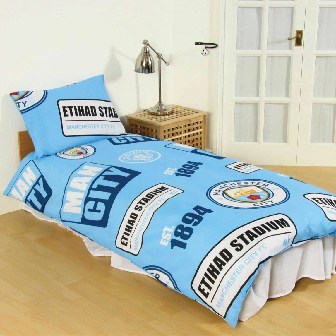 manchester city fc patch single duvet cover set