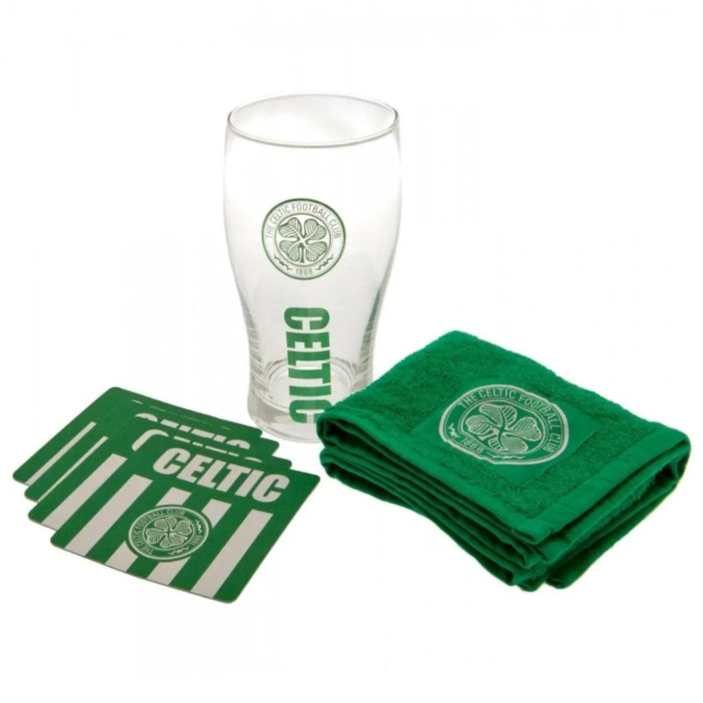 celtic fc mini bar set (pint glass, beer mats, hand towel)